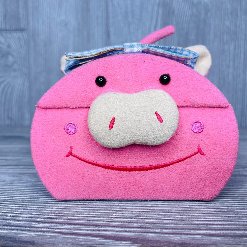 Pink cloth pig Jewelry box trinket box holder with mirror